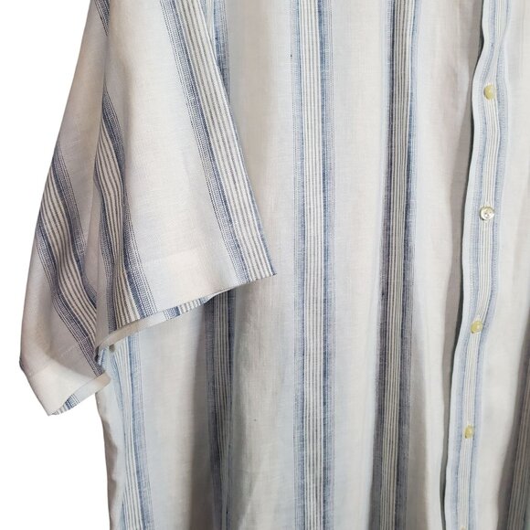 Jos A Bank Size XL Shirt Linen Stripe Travelers Collection Short Sleeve Business - Picture 5 of 9